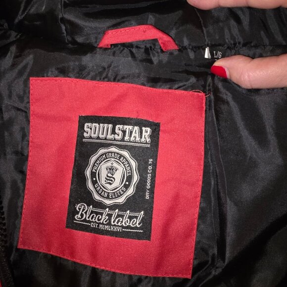 Soul Star Red Puffer Bomber Jacket Faux Fur Men L - Picture 2 of 4